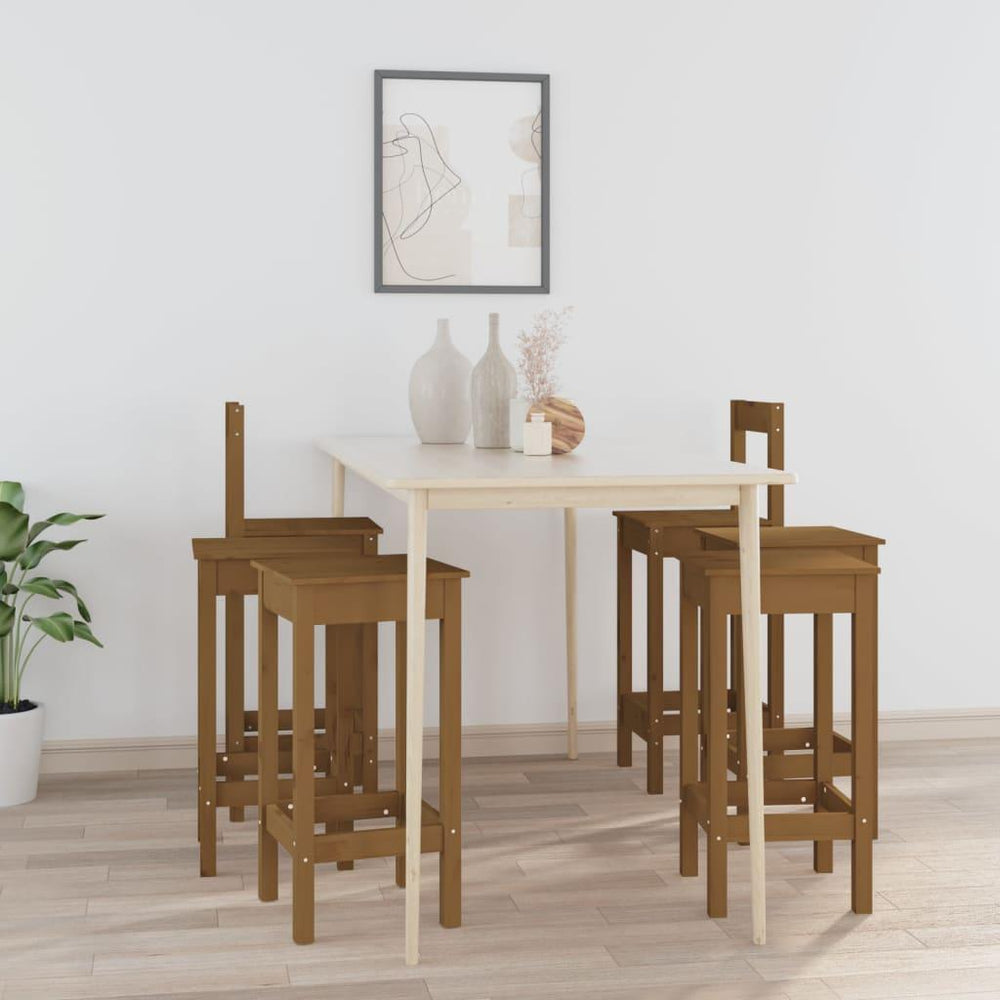 Baro kėdžių komplektas, 6vnt., medaus rudas, pušies masyvas