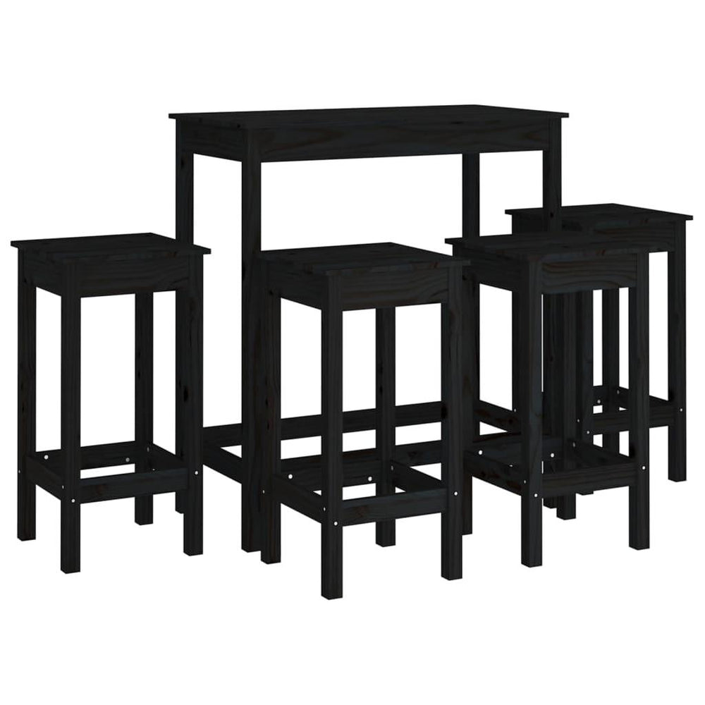 Baro baldų komplektas, 5 dalių, juodas, pušies medienos masyvas