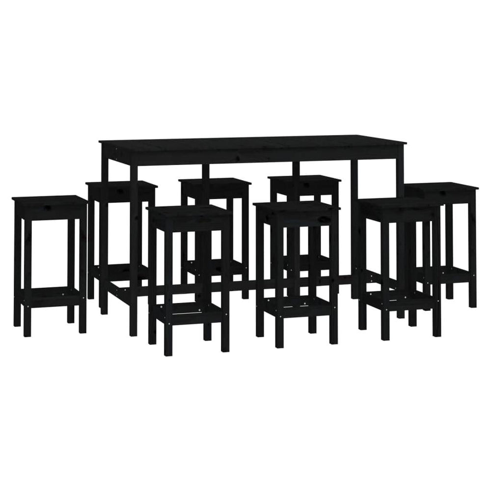 Baro baldų komplektas, 9 dalių, juodas, pušies medienos masyvas