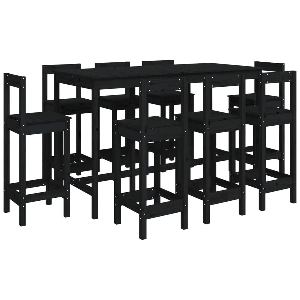 Baro baldų komplektas, 9 dalių, juodas, pušies medienos masyvas