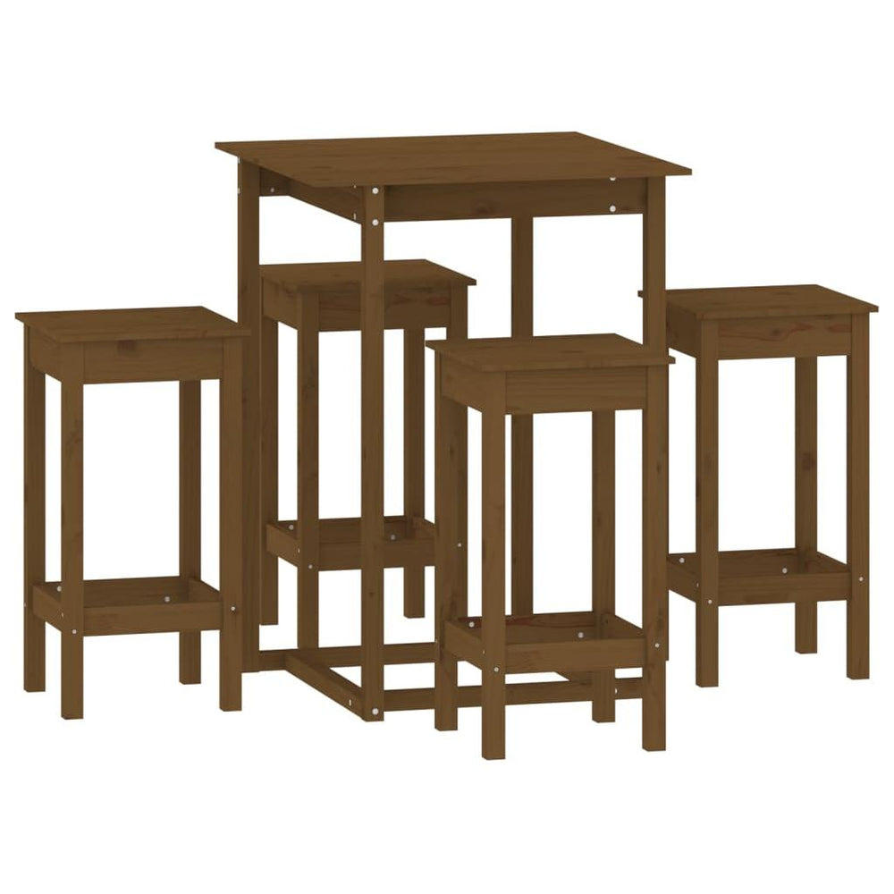 Baro baldų komplektas, 5 dalių, medaus rudas, pušies masyvas
