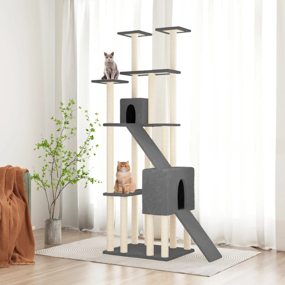 Draskyklė katėms su stovais iš sizalio, tamsiai pilka, 190cm