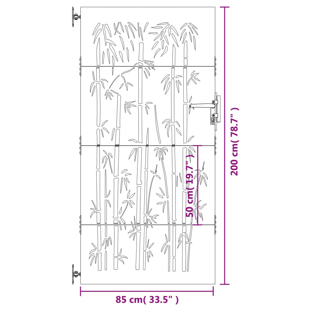 Sodo vartai, 85x200cm, corten plienas, bambuko dizaino