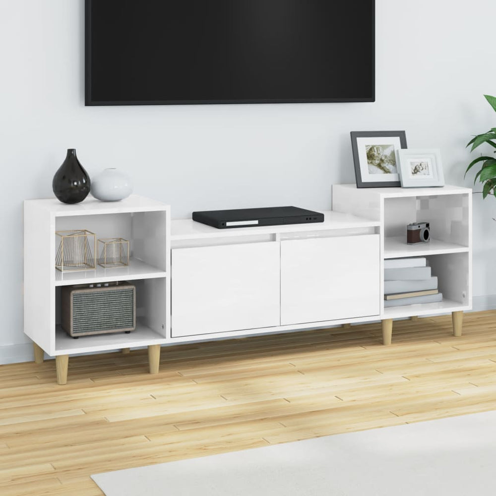 Televizoriaus spintelė, balta, 160x35x55cm, mediena, blizgi