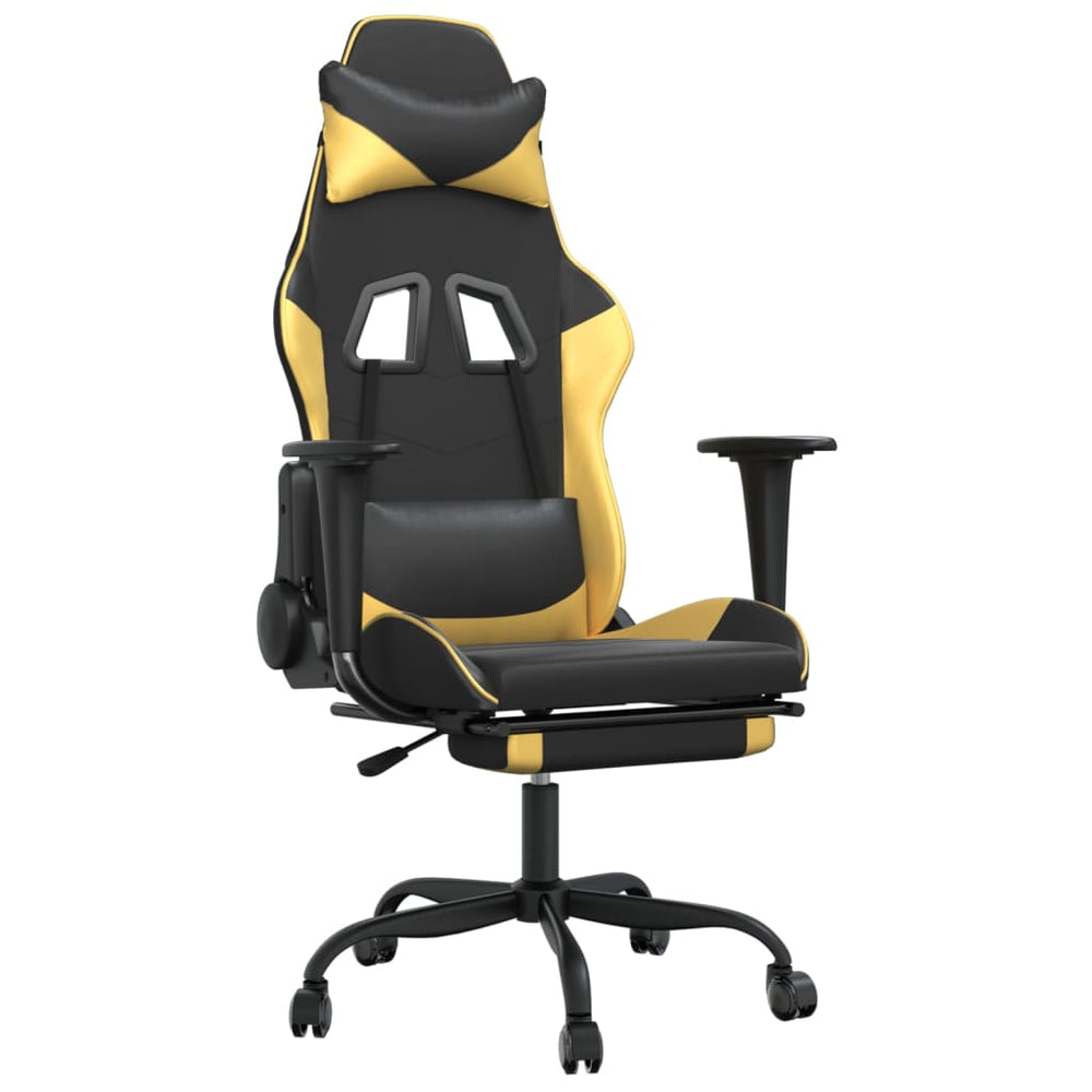 Žaidimų kėdė su pakoja, juoda ir auksinė, dirbtinė oda (314365)