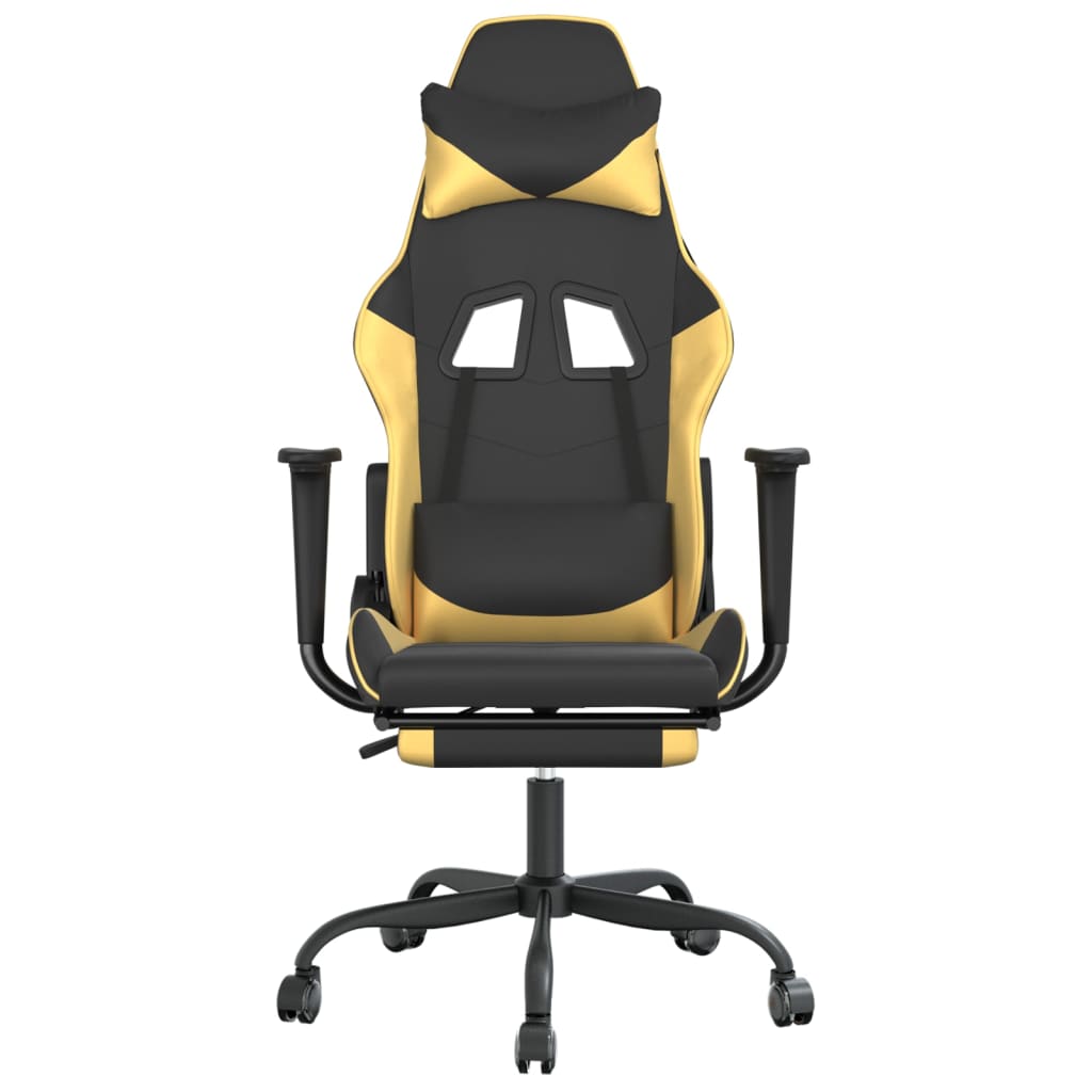 Žaidimų kėdė su pakoja, juoda ir auksinė, dirbtinė oda (314365)