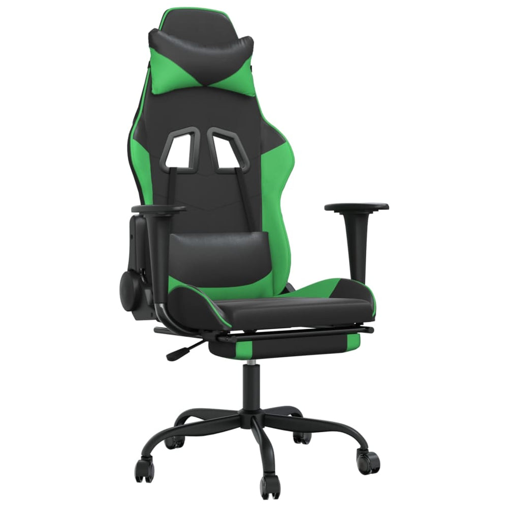 Žaidimų kėdė su pakoja, juoda ir žalia, dirbtinė oda (314365)