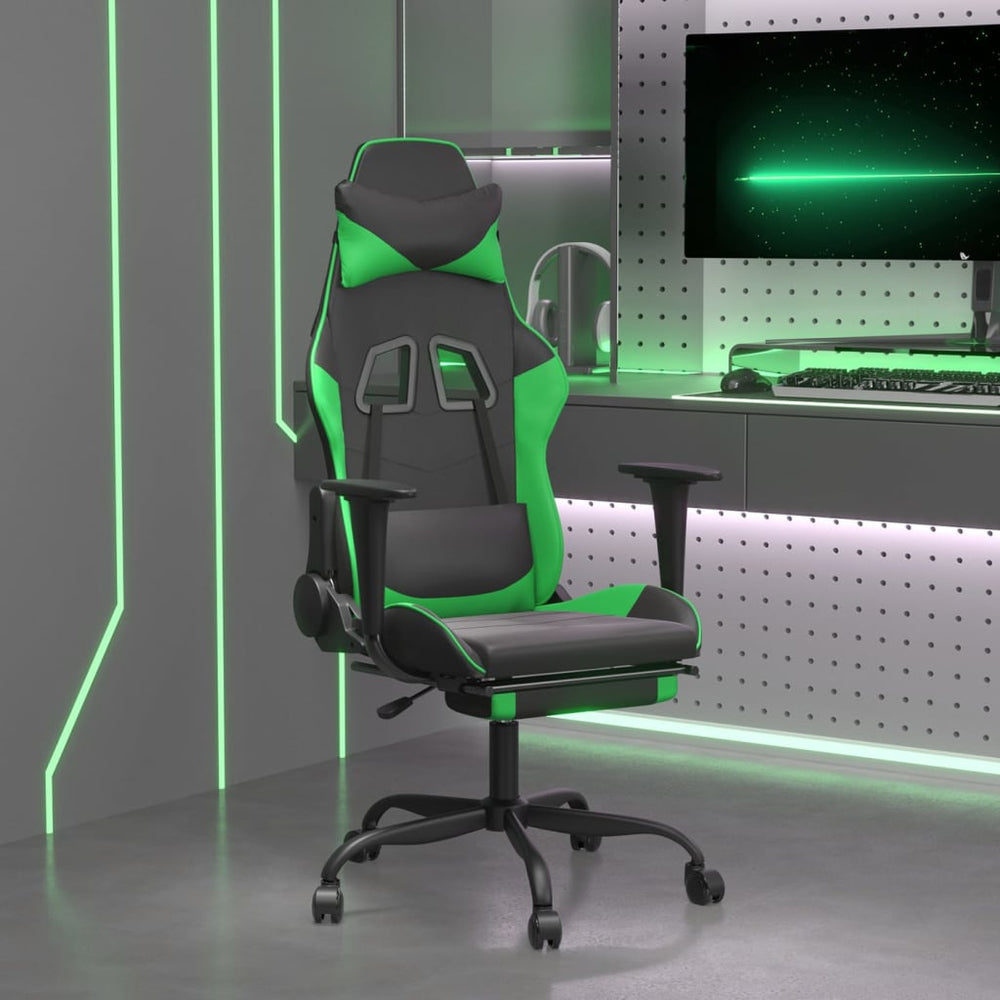 Žaidimų kėdė su pakoja, juoda ir žalia, dirbtinė oda (314365)