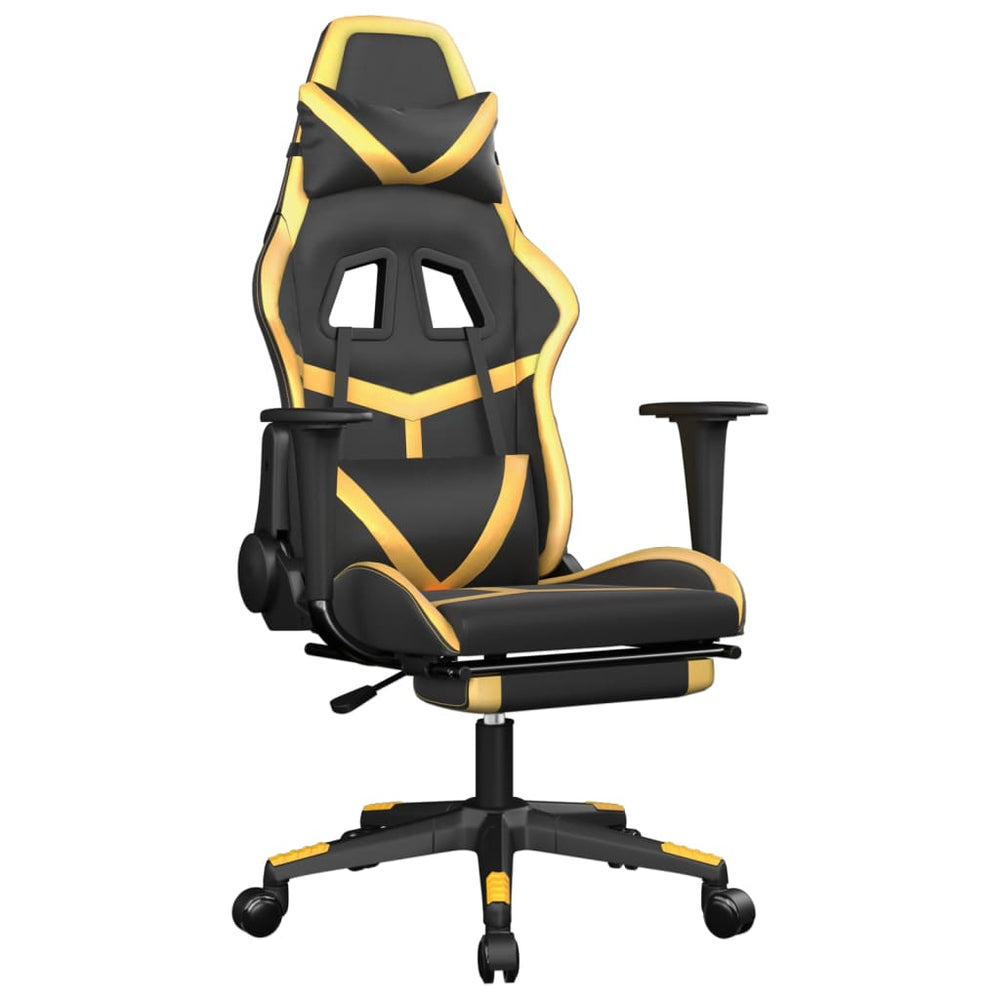 Žaidimų kėdė su pakoja, juoda ir auksinė, dirbtinė oda (314367)