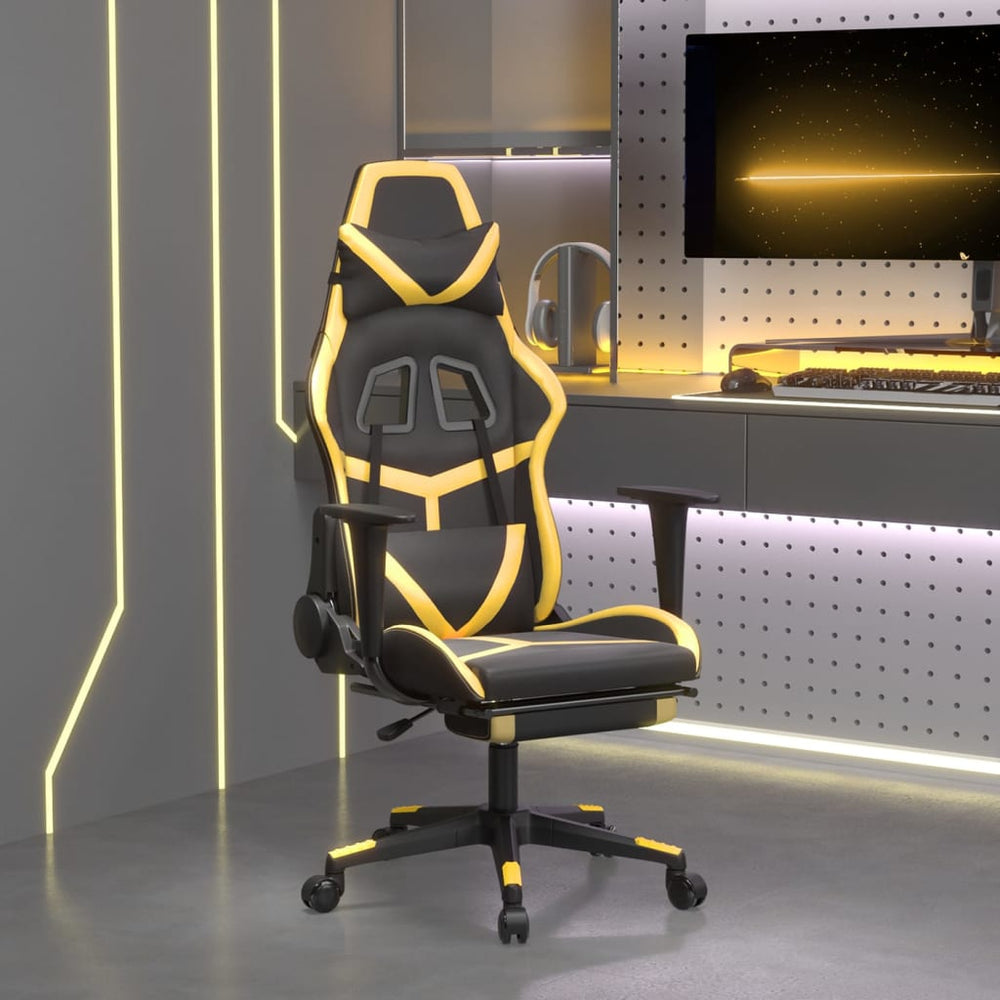 Žaidimų kėdė su pakoja, juoda ir auksinė, dirbtinė oda (314367)