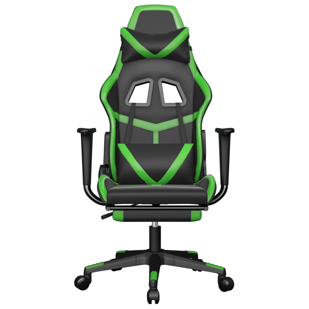 Žaidimų kėdė su pakoja, juoda ir žalia, dirbtinė oda (314367)