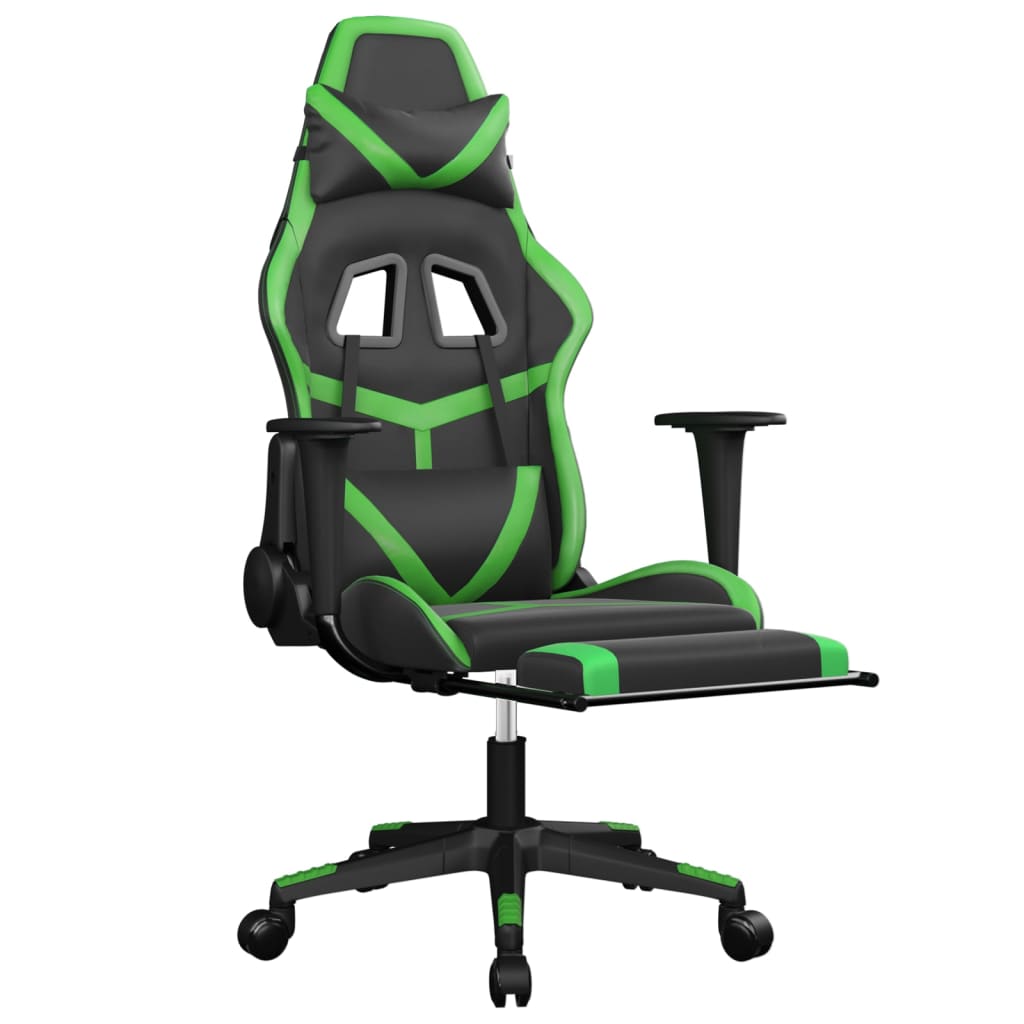 Žaidimų kėdė su pakoja, juoda ir žalia, dirbtinė oda (314367)
