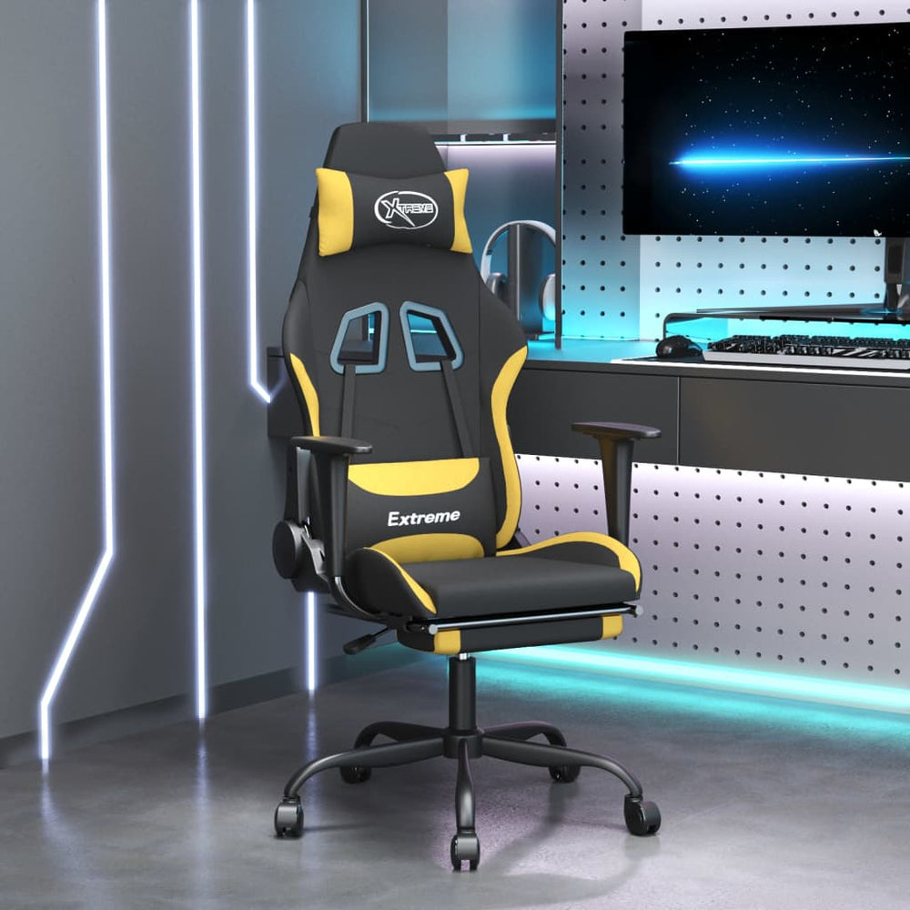 Žaidimų kėdė su pakoja, juodos ir geltonos spalvos, audinys (314372)