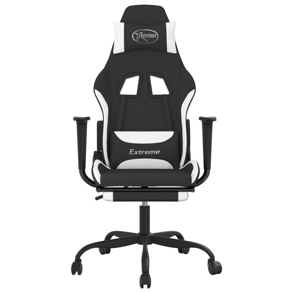 Žaidimų kėdė su pakoja, juodos ir baltos spalvos, audinys (314373)