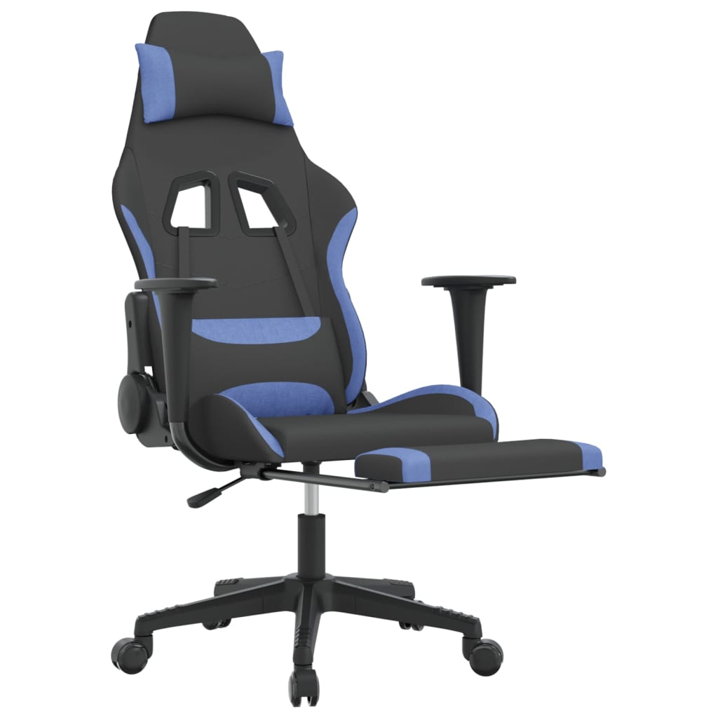 Žaidimų kėdė su pakoja, juodos ir mėlynos spalvos, audinys (314374)