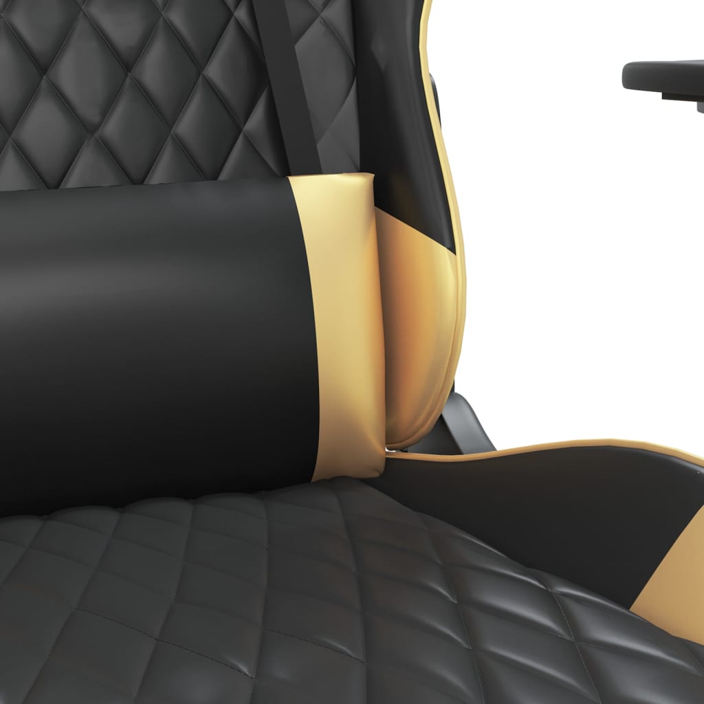 Žaidimų kėdė su pakoja, juoda ir auksinė, dirbtinė oda (314376)