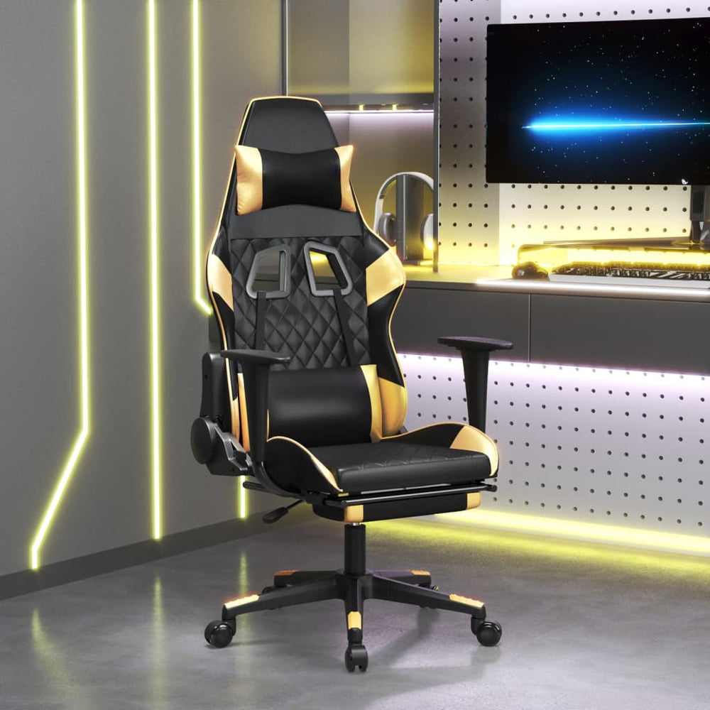 Žaidimų kėdė su pakoja, juoda ir auksinė, dirbtinė oda (314376)