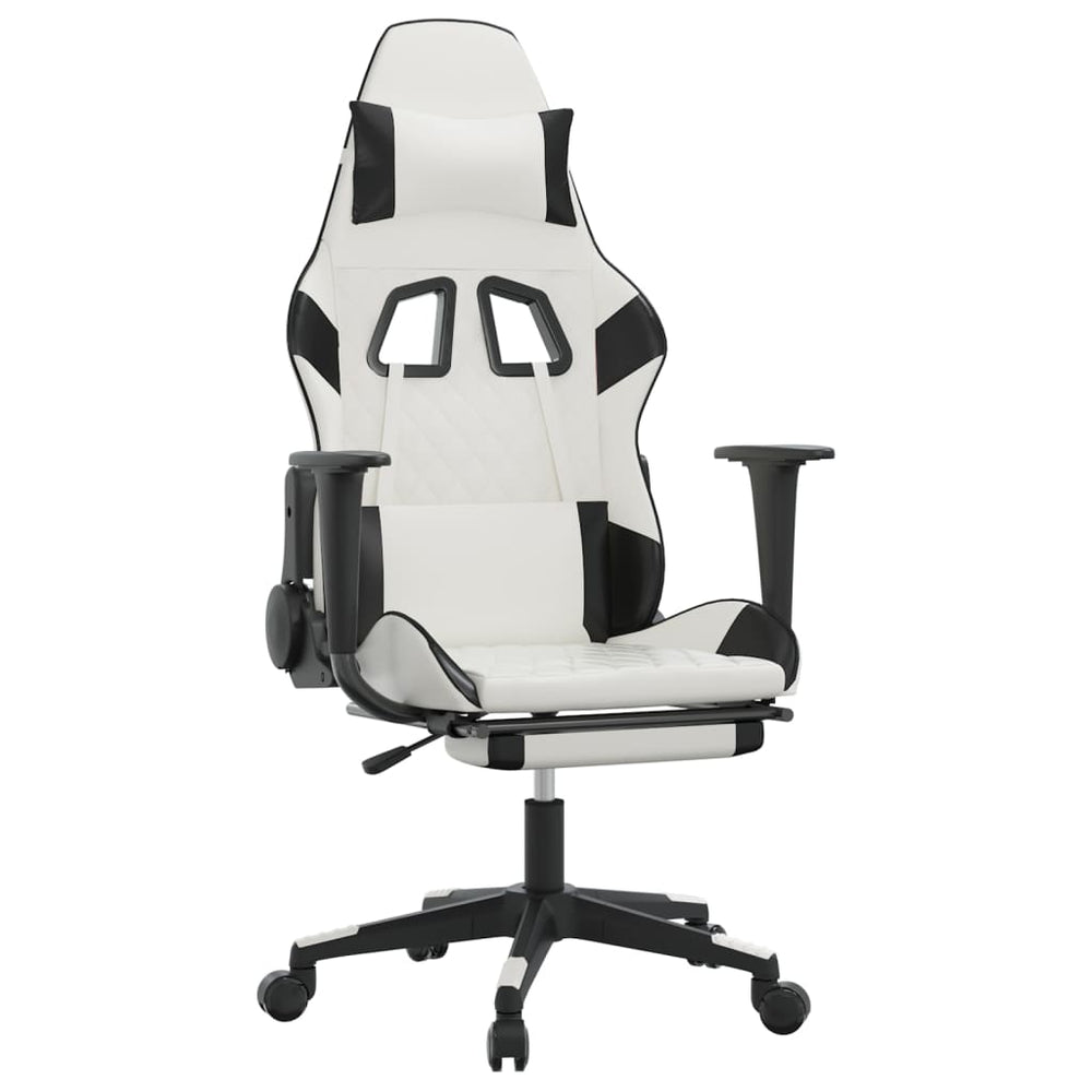 Žaidimų kėdė su pakoja, balta ir juoda, dirbtinė oda (314377)