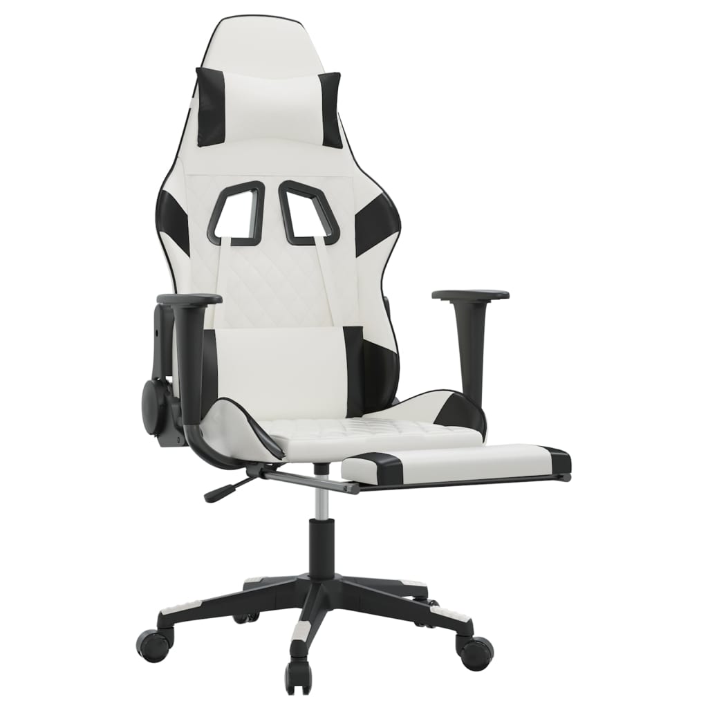 Žaidimų kėdė su pakoja, balta ir juoda, dirbtinė oda (314377)