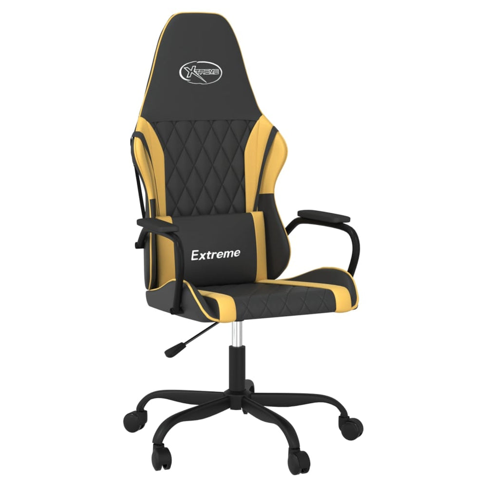 Žaidimų kėdė, juodos ir auksinės spalvos, dirbtinė oda (314377)