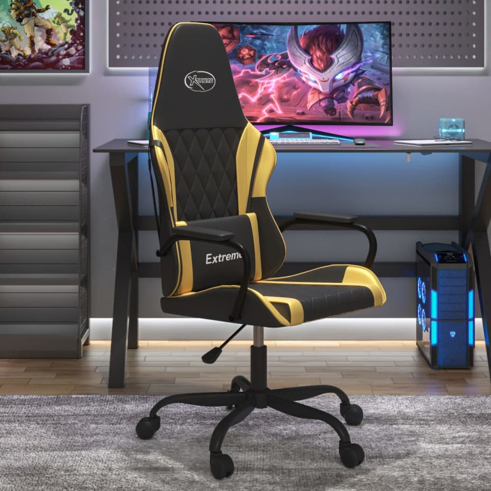 Žaidimų kėdė, juodos ir auksinės spalvos, dirbtinė oda (314377)