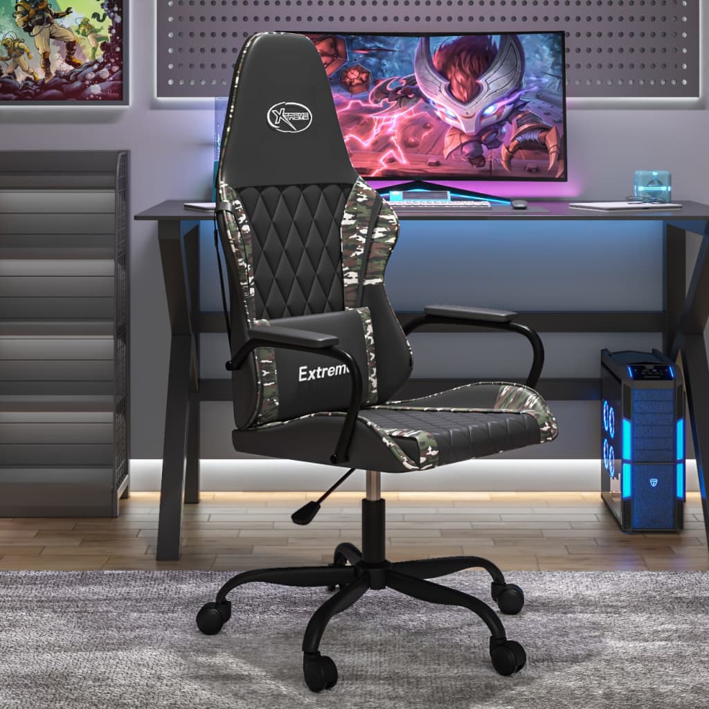Žaidimų kėdė, juodos ir kamufliažinės spalvos, dirbtinė oda (314378)