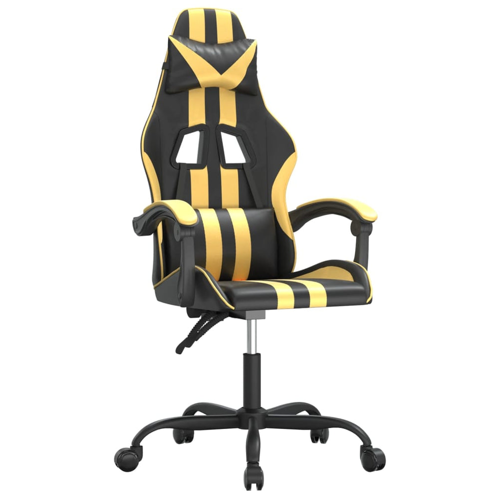 Žaidimų kėdė, juodos ir auksinės spalvos, dirbtinė oda (314382)