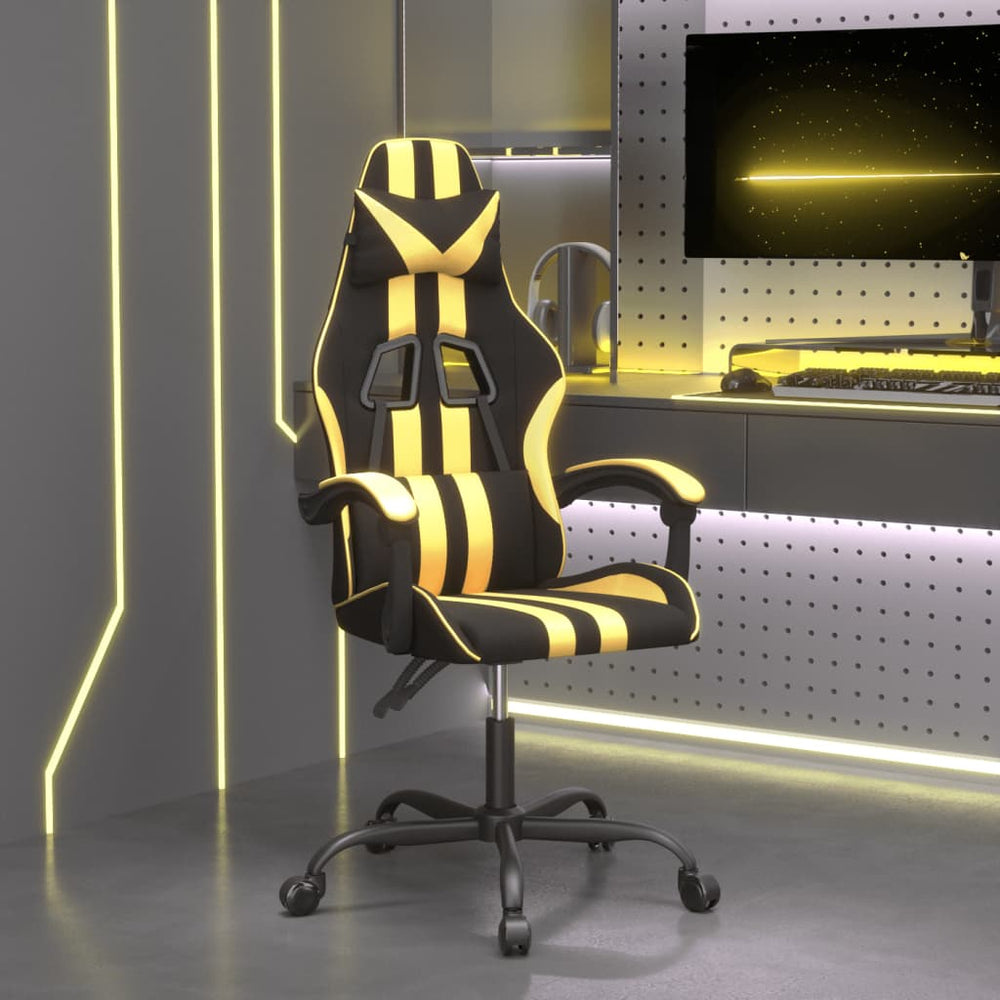 Žaidimų kėdė, juodos ir auksinės spalvos, dirbtinė oda (314382)