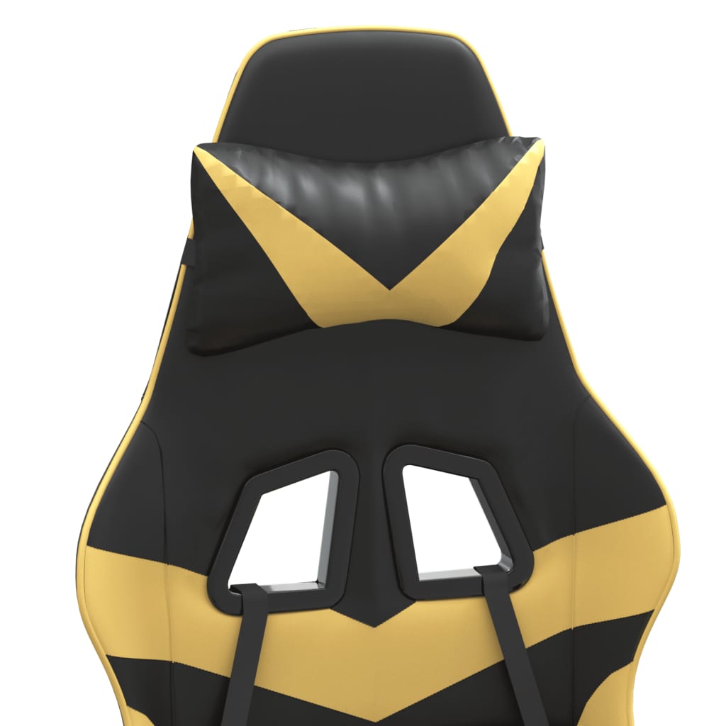 Žaidimų kėdė, juodos ir auksinės spalvos, dirbtinė oda (314384)