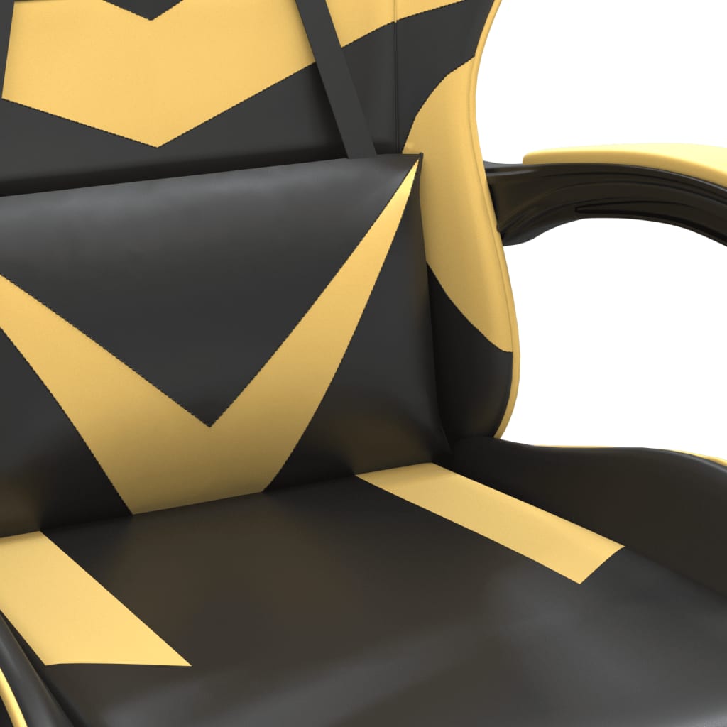 Žaidimų kėdė su pakoja, juoda ir auksinė, dirbtinė oda