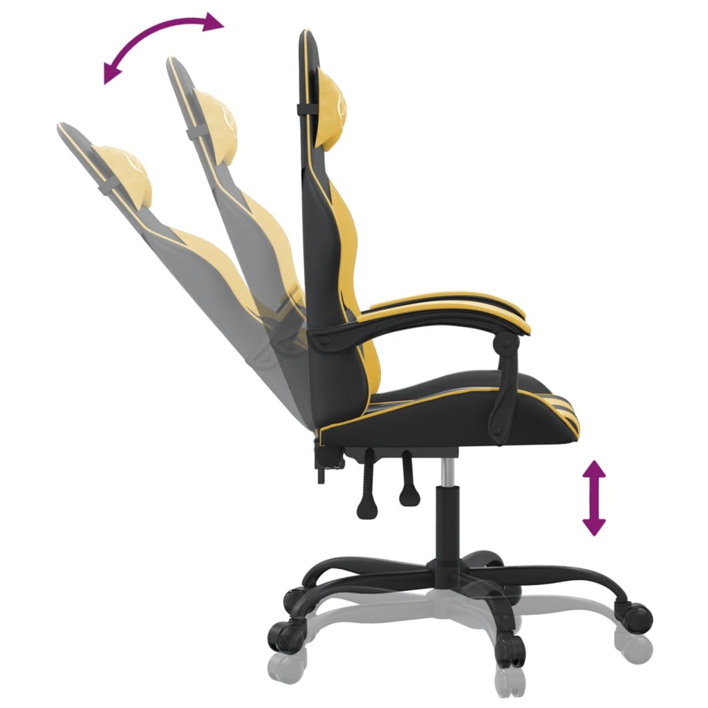 Žaidimų kėdė, juodos ir auksinės spalvos, dirbtinė oda (314389)