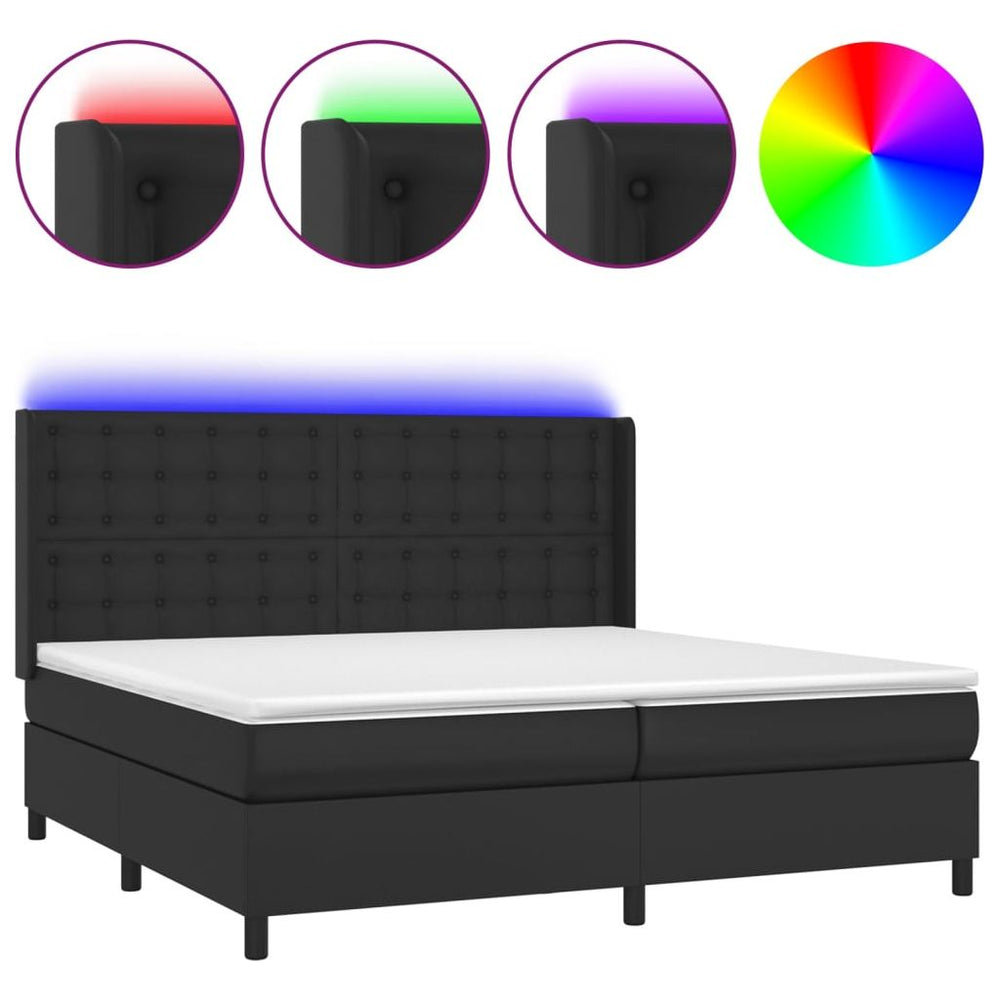 Lova su spyruoklėmis/čiužiniu/LED, juoda 200x200cm dirbtinė oda