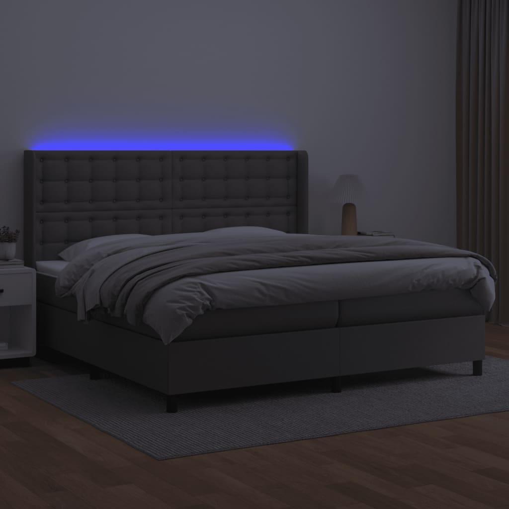 Lova su spyruoklėmis/čiužiniu/LED, pilka 200x200cm dirbtinė oda