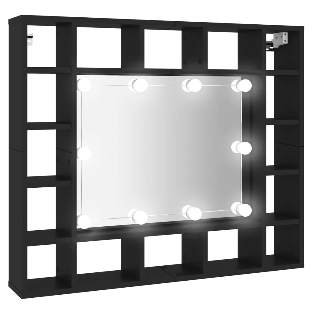 Veidrodinė spintelė su LED, juodos spalvos, 91x15x76,5cm
