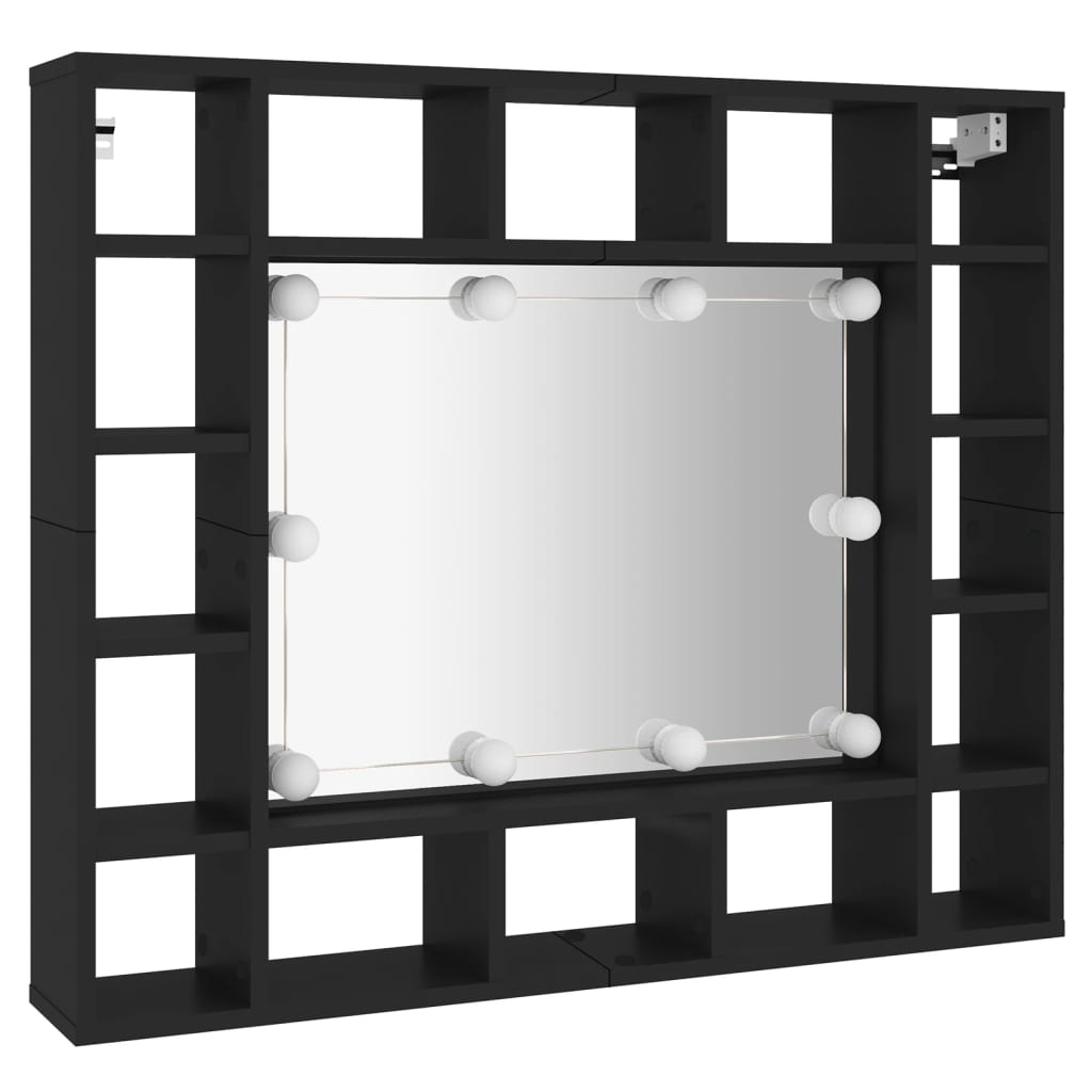 Veidrodinė spintelė su LED, juodos spalvos, 91x15x76,5cm