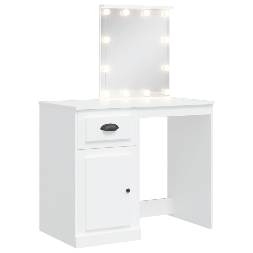 Kosmetinis staliukas su LED lemputėmis, baltas, 90x42x132,5cm