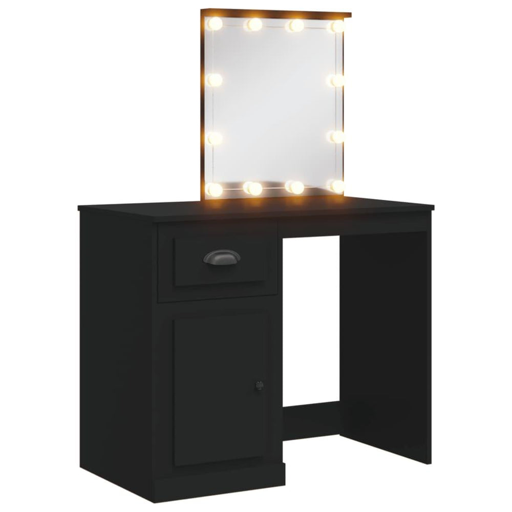 Kosmetinis staliukas su LED lemputėmis, juodas, 90x42x132,5cm