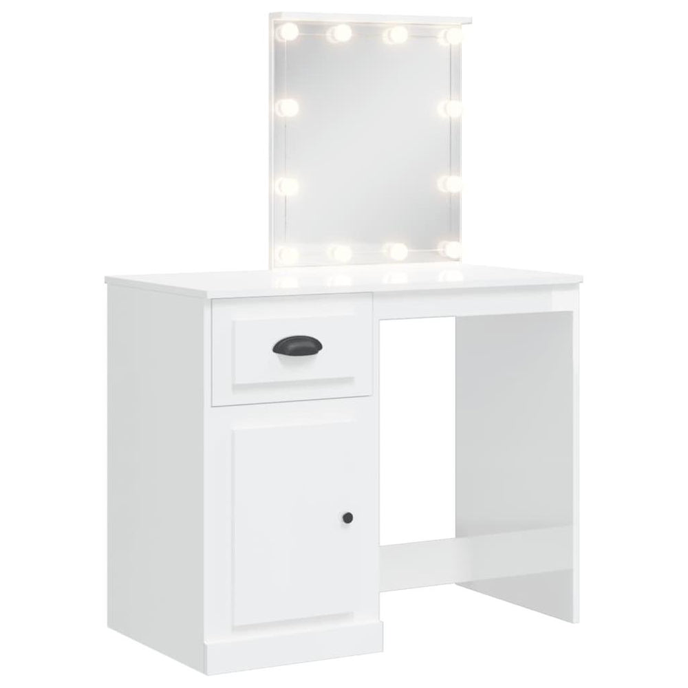 Kosmetinis staliukas su LED lemputėmis, baltas, 90x42x132,5cm