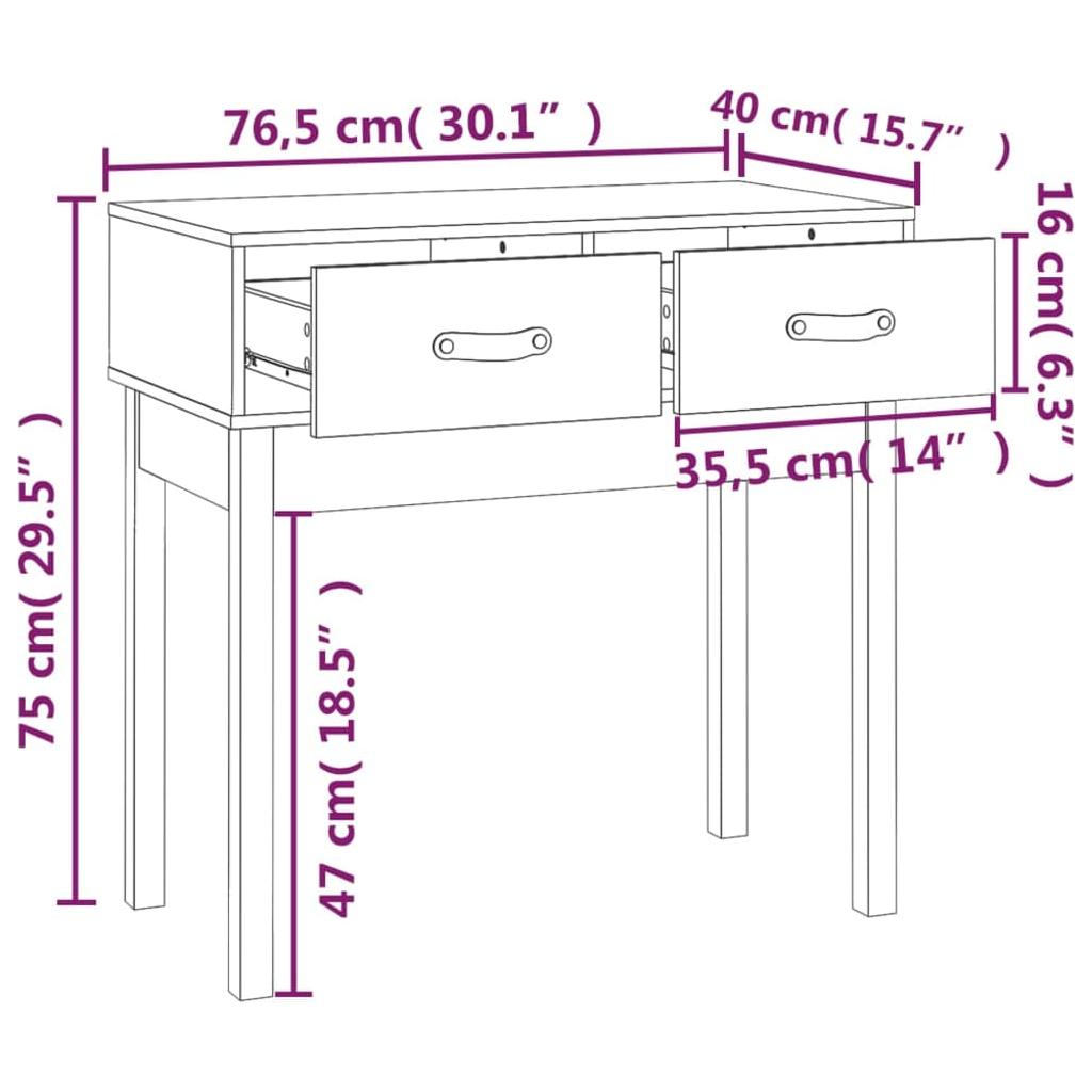 Konsolinis staliukas, baltas, 76,5x40x75cm, pušies masyvas