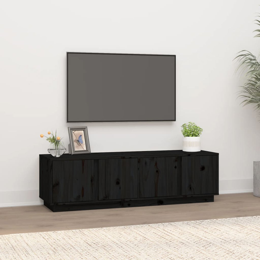 Televizoriaus spintelė, juoda, 140x40x40cm, pušies masyvas