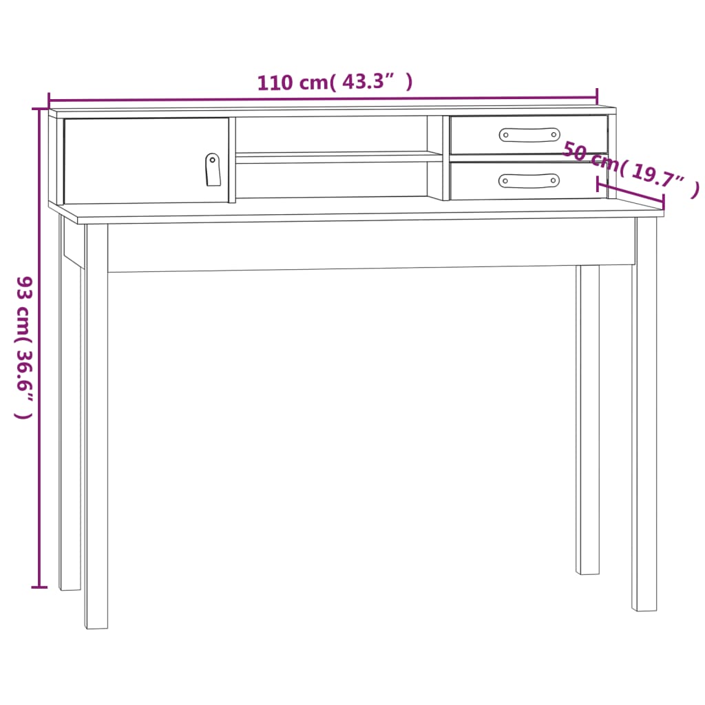 Rašomasis stalas, baltas, 110x50x93cm, pušies medienos masyvas