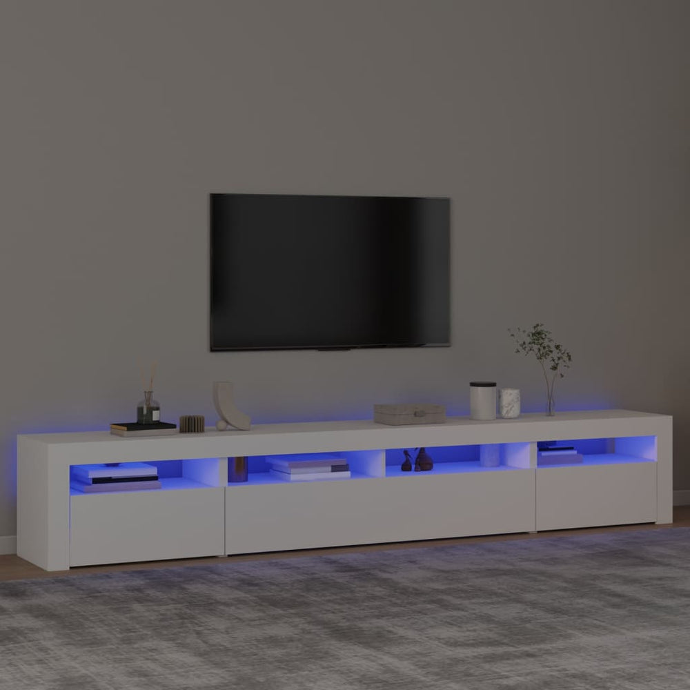 Televizoriaus spintelė su LED apšvietimu, balta, 240x35x40cm