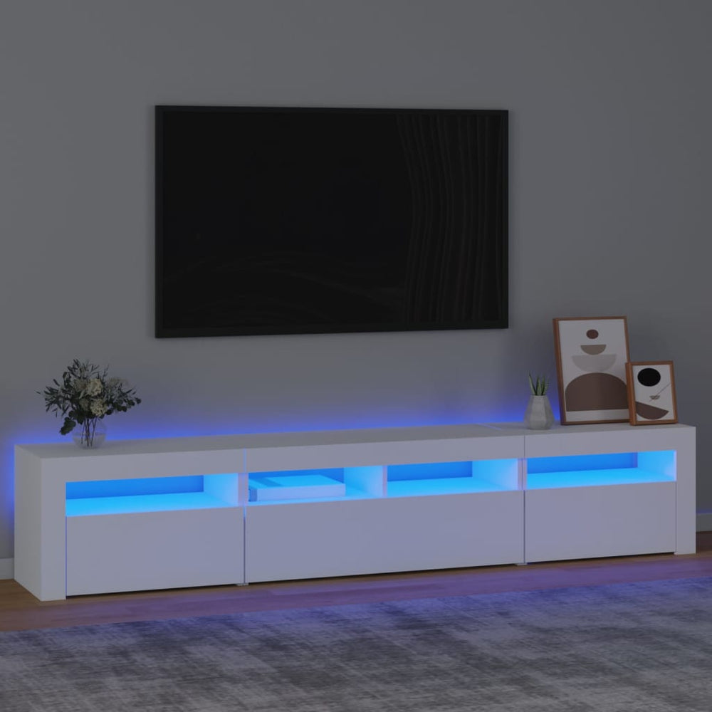 Televizoriaus spintelė su LED apšvietimu, balta, 210x35x40cm