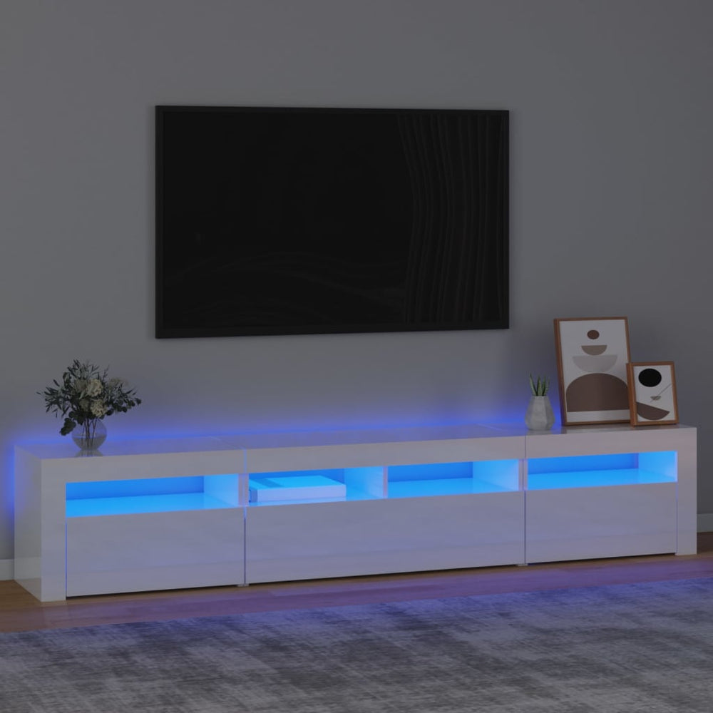 TV spintelė su LED apšvietimu, balta, 210x35x40cm, blizgi