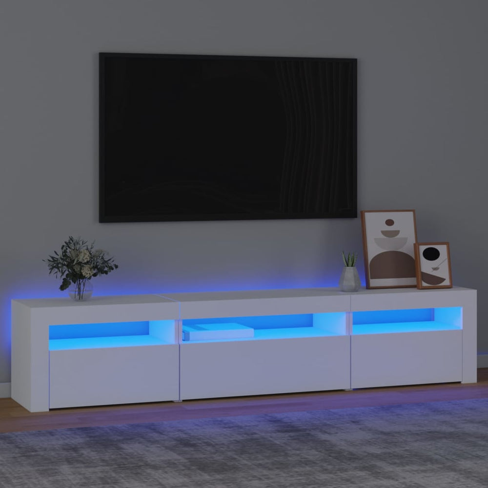 Televizoriaus spintelė su LED apšvietimu, balta, 195x35x40cm