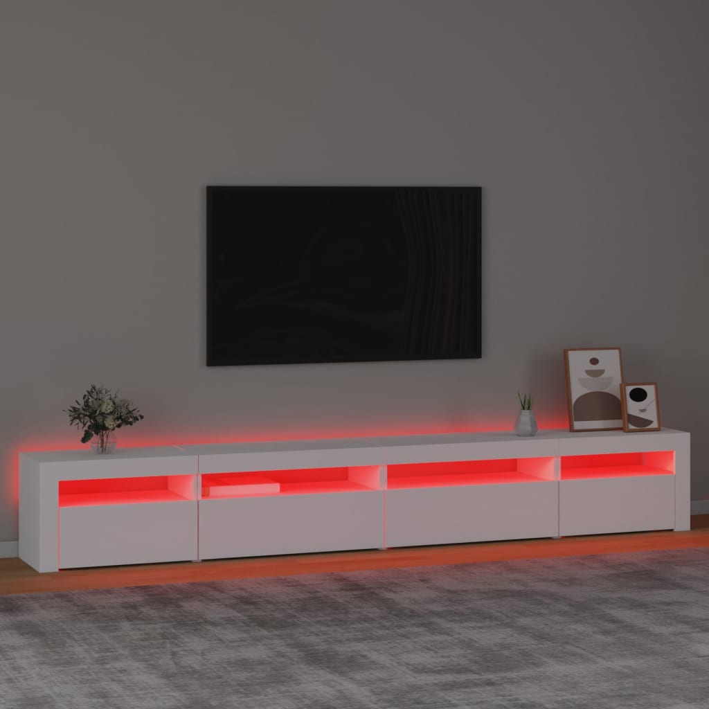 Televizoriaus spintelė su LED apšvietimu, balta, 270x35x40cm
