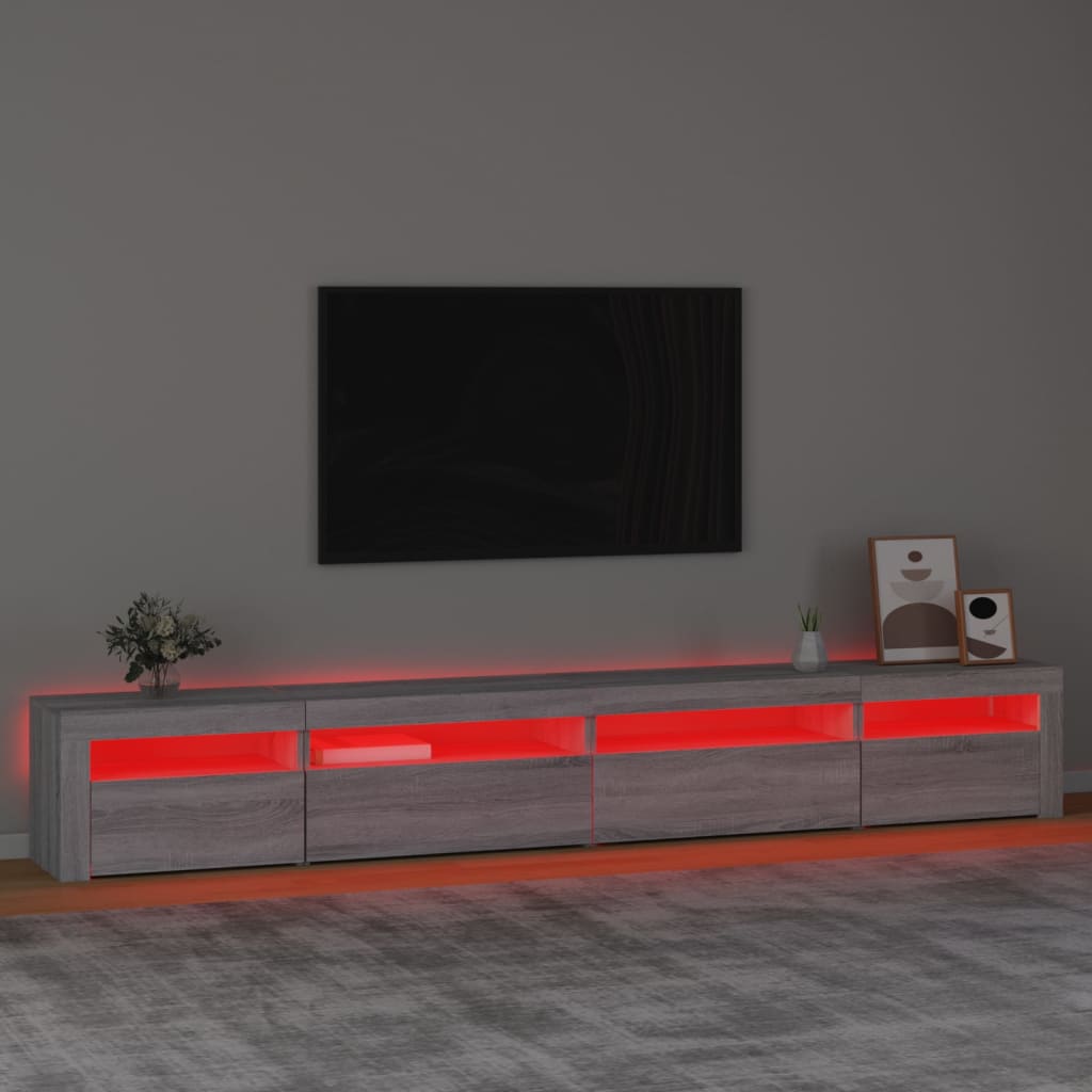 Televizoriaus spintelė su LED, pilka ąžuolo, 270x35x40cm