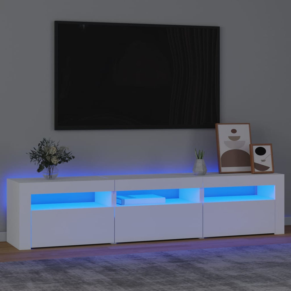 Televizoriaus spintelė su LED apšvietimu, balta, 180x35x40cm