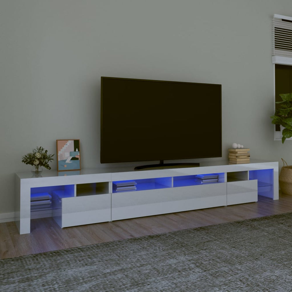 TV spintelė su LED apšvietimu, balta, 260x36,5x40cm, blizgi