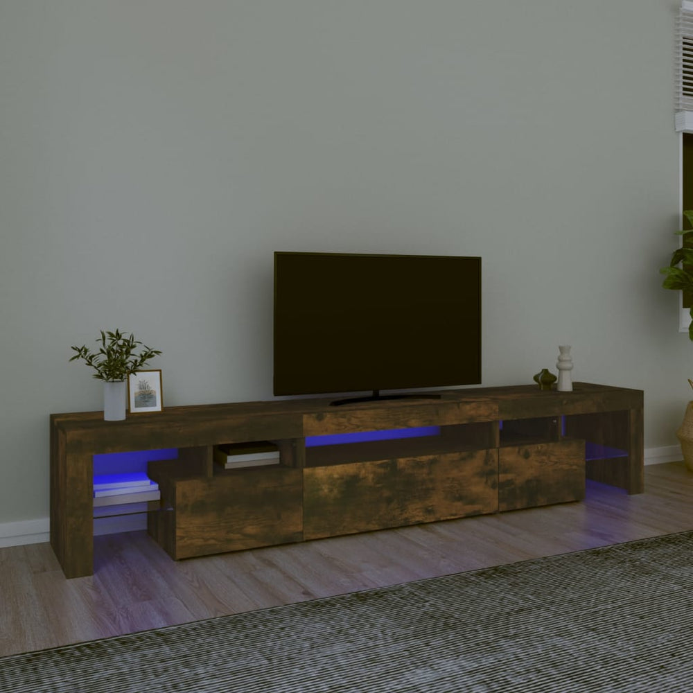Televizoriaus spintelė su LED, dūminio ąžuolo, 215x36,5x40cm